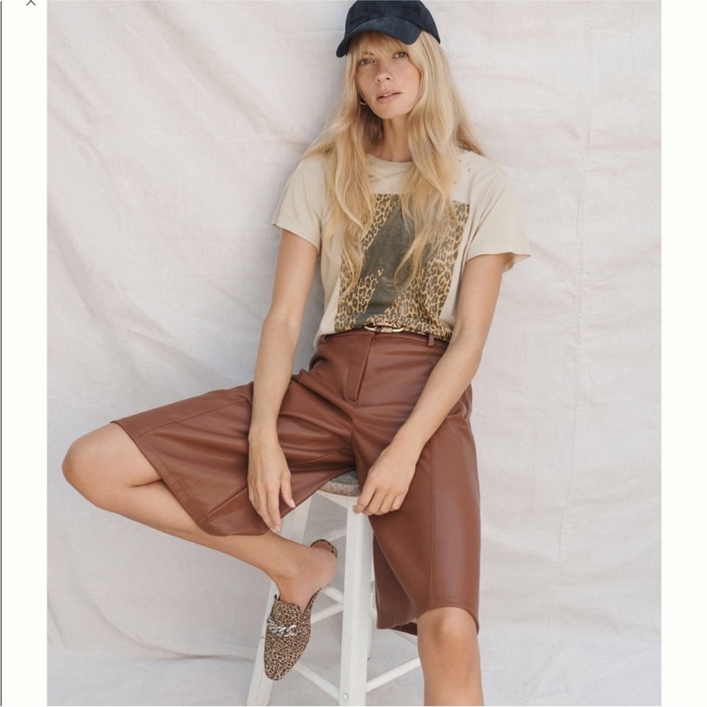Anthropologie Avec Les Filles Brown Vegan Leather Culottes NWOT